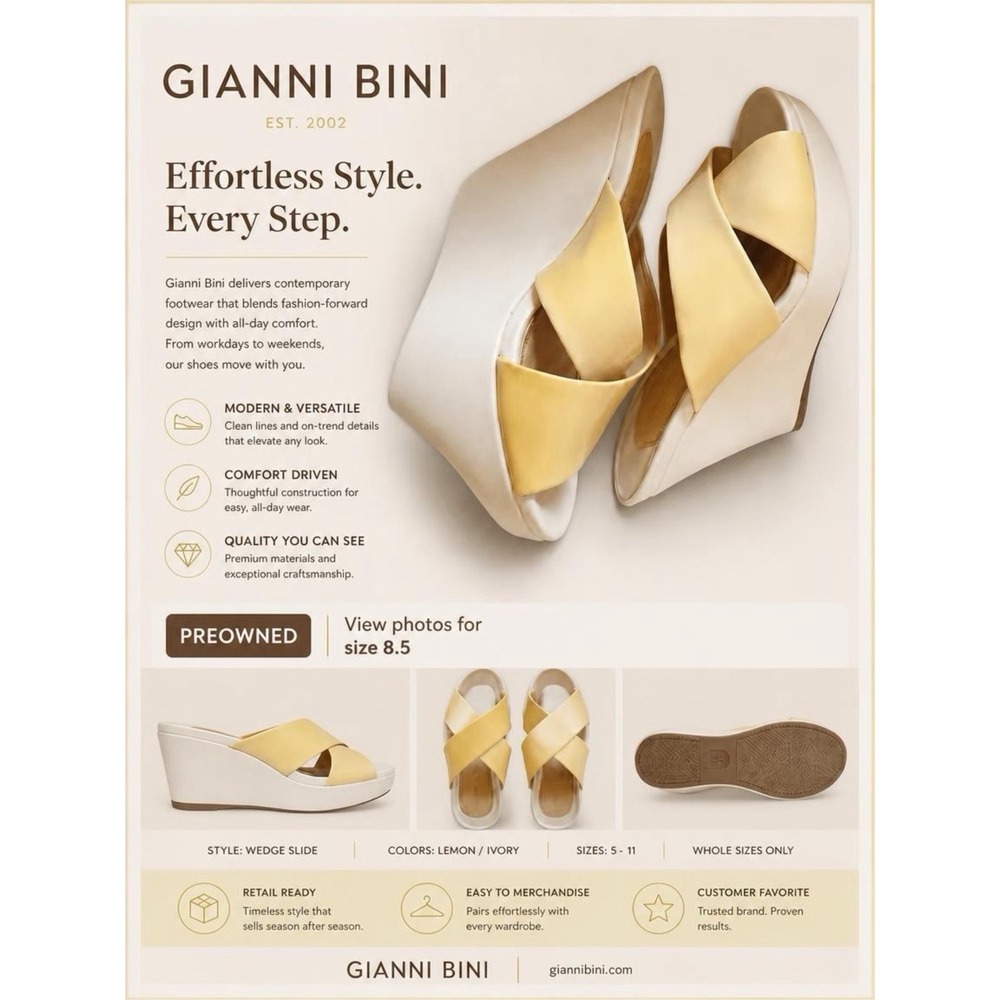 Gianni Bini Holli Wedge Slide Sandals Lemon Yellow Ivory White Size 8.5 HOLLI109